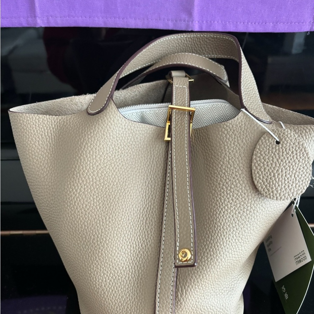 Designer inspired Etoupe Clemence Picotin Lock 18 Gold Inspird leather bag